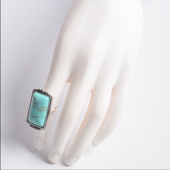Vintage Rectangle Turquoise Stone Adjustable Ring - Picture 3 of 6